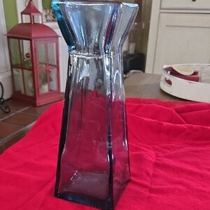 Vidrios Reciclados San Migual Glass Vase Column Style MCM Spain Clear Blue EUC